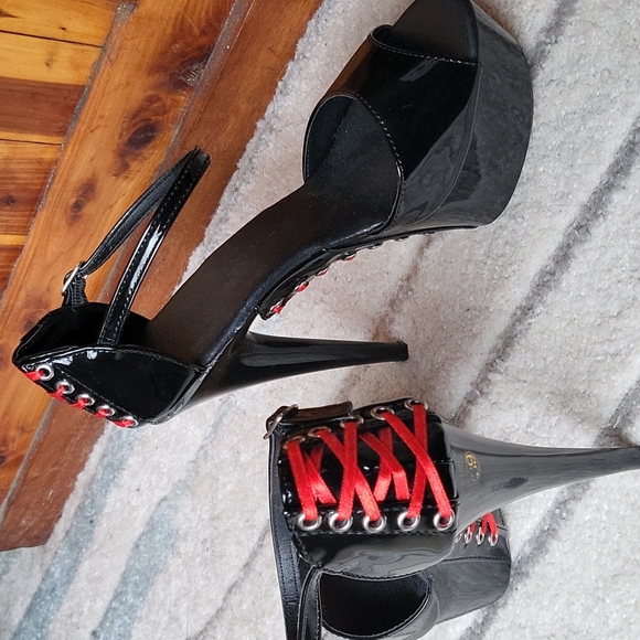 Patent Leather Corset Style Peep Toe Stiletto - Picture 2 of 4